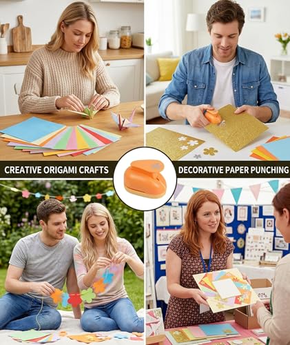Image of 101 Pcs Stamp Puncher and Origami Paper, Postage Stamp Punch, Paper Punch Tool Set for DIY Scrapbooking and Craft Projects (orange)