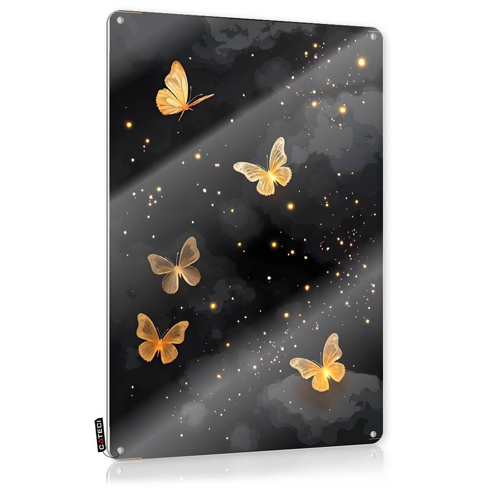 Fzfn Men's Colour Art Music Wall Art - Golden Butterflies Dancing In The Starlit Sky Custom Shabby Chic Retro Style Decoration For Cave(30X40cm)