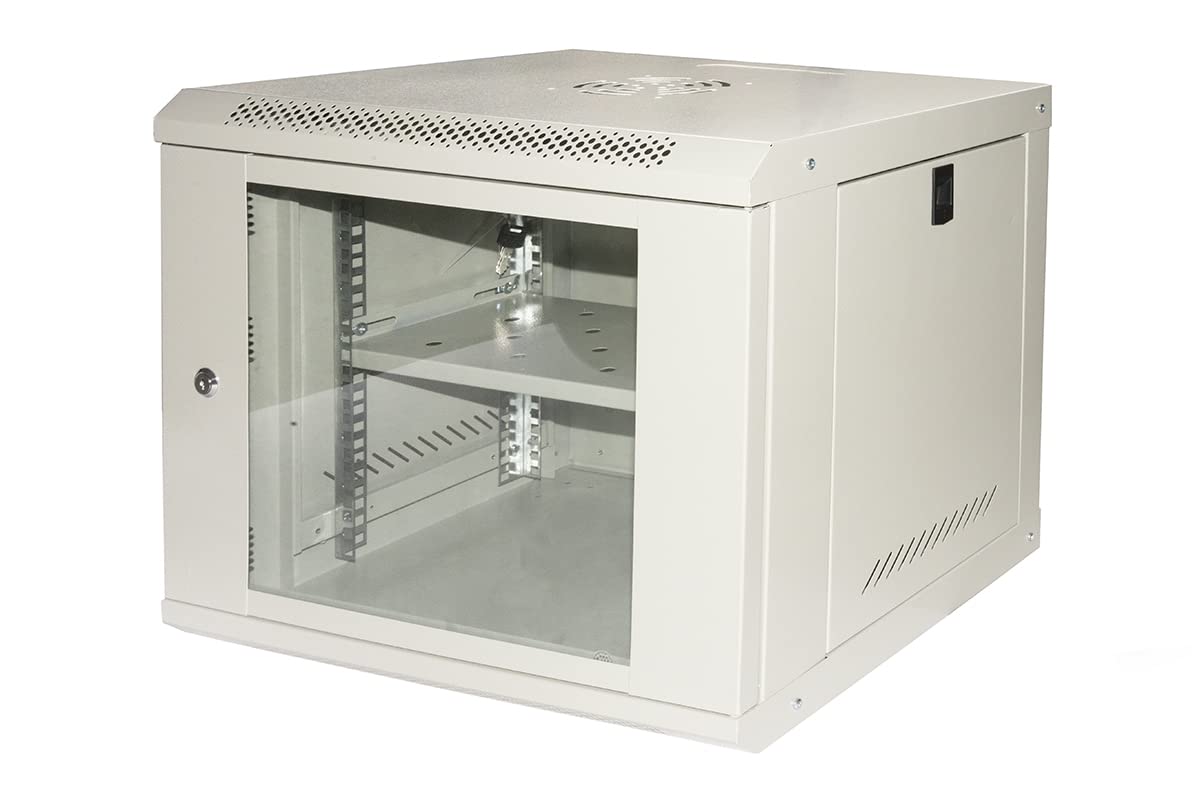 ARMADIO RACK 19" 9U LINK SERIE LIGHT COLORE GRIGIO CON PORTA VETRO (AxPxL) MM 450X400X530 RIPIANO INCLUSO