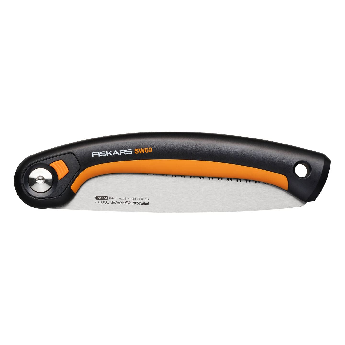 Fiskars Seghetto a Serramanico Plus, Per Rami e Tronchi Spessi, 3 Posizioni di Taglio, Lama Affilata Power Tooth, Denti Grossi, Lunghezza della Lama: 21 cm, Nero/Arancione, SW69, 1067553