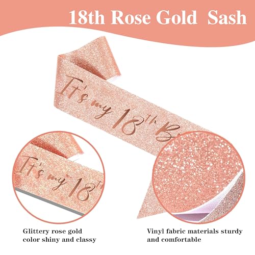 Image of 18th Birthday Decorations for Girls,rose gold happy birthday banner,happy 18th birthday Backdrop, it's my 18th Birthday Sash, Sweet Rhinestone Tiara Crown,18th Balloons, Rose Gold