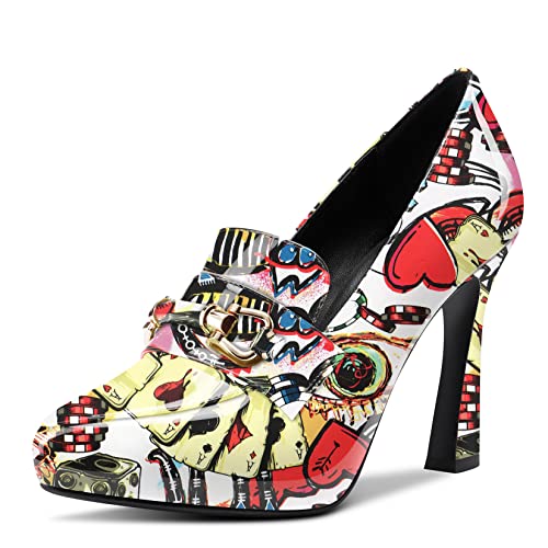 Aachcol Women Inner Platform Pumps Close Pointed Toe Boots Slip-on Stiletto High Heel Dress Shoes Patent 4 Inch