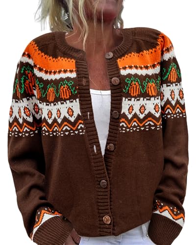 Image of Women's Funny Fall Winter Animal Floral Christmas Tree Long Sleeve Button Knit Cardigan Sweater