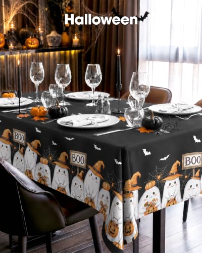 Image of Pureegg Polyester Halloween Tablecloth 60 inch x 84 inch 1 Pack Black Ghost