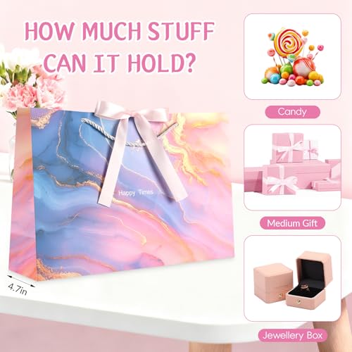 Image of JMANNI Gift Bags, Mothers Day Gift Bags with Ribbon, Portable Paper Gift Bag, Marble Pattern, for Any Occasion, Including Valentines Day Baby Shower Birthday Party Wedding Mothers Day(LP11-DLS02-L