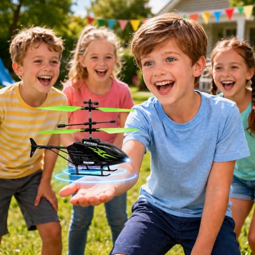 Image of Gravity Sensor Helicopter Toy for Boys with Safety Sensor, Indoor Palm Sensing, Rechargeable with LED Lights I Pack of 1 | For Kid (Black Green)