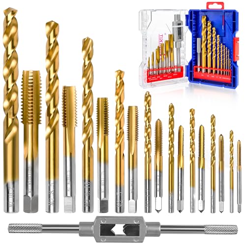 RURITKIT 18Pcs Metric Drill and Tap Set with 1Pc Tap Wrench, M2 HSS Thread Tap Set from M2 to M12, Combination of Drill and Tap Set for Metal,with Exquisite Indexed Box