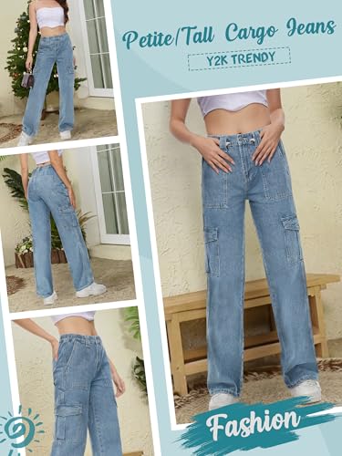 Tapata Women's 26"/28"/30"/32"/34" Cargo Jeans Straight Leg Short Petite Regular Tall Denim Relaxed Y2K Pants3