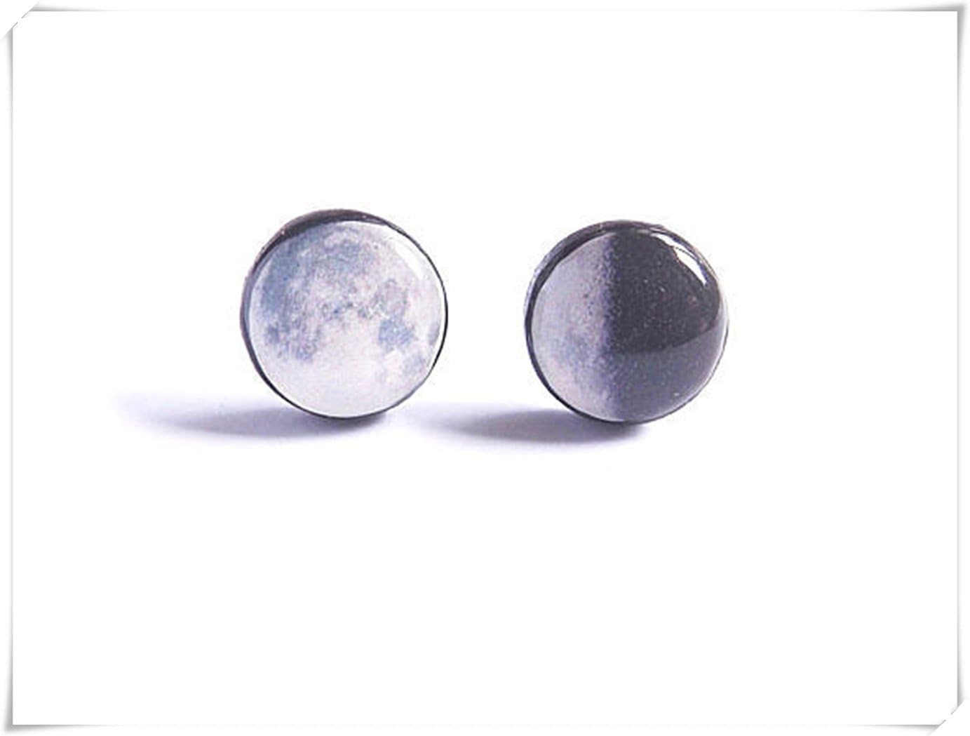 Elf House Mother's Day,Full Moon Stud Earrings, Moon Phase Stud Earrings - Space Jewelry