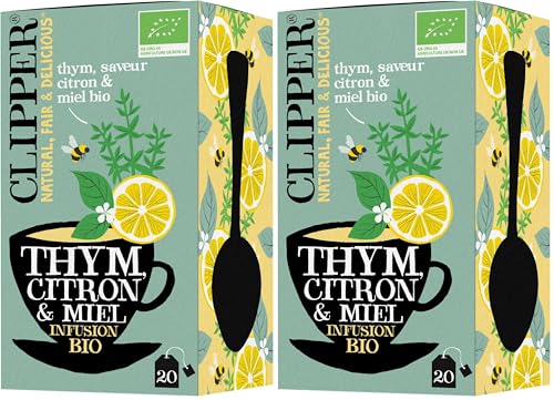 Clipper Natural, Fair and Delicious, Infusion Thym saveur Citron et miel bio, 20 sachets 32 gr (Lot de 2)