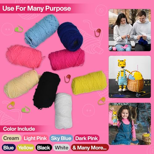 Image of picknMAKE Crochet Kit for Beginners with Wool Yarn, Crochet Hooks, Plastic Needles & Stitch Markers - DIY Learn to Crochet Set for Adults & Kids (All Tools Included)