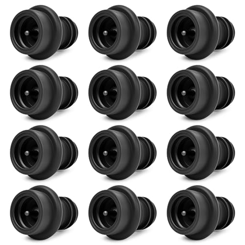 12-Pack Wine Vacuum Stoppers, Reusable Silicone Wine Saver Preserver, Air Seal to Keep Wine Fresh, Universal Black Bottle Sealer Set for Red & White Wine (12)