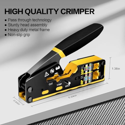 Image of XIKKART RJ45 Crimping Tool | Passthrough Cat5 /Cat7 Network Crimper with Wire Stripper & Cutter | Multifunctional Crimp Tool 6P 8P RJ11 RJ12 RJ45 STP /UTP - Include 50pc Cat6 Connecor & 50pc Boot
