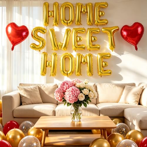 Image of TONIFUL 16 Inch Gold HOME SWEET HOME Letter Balloon Decor for Housewarming