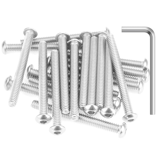 Image of 20 Pieces 1 /4-20 x 2-1 /2 inch Button Head Socket Cap Screws Bolts, HELIFOUNER 304 Stainless Steel (18-8) Screws, Bright Finish, Fully Threaded