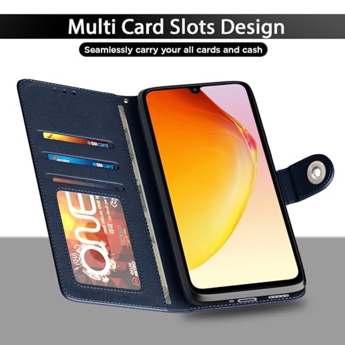 Image of Pikkme Flip Cover Leather Finish | Inside TPU with Card Pockets | Wallet Stand and Shock Proof | Complete Protection Button Flip Case for Vivo V25 5G (Blue)
