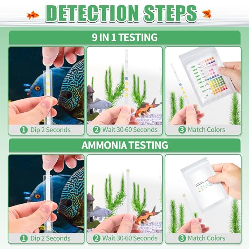 Umlecoa 10 In 1 Aquarium Ammonia Test Kit Ammonia Fish Tank Test Strips 150