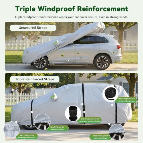 Image of AUQDD 6-Layers Premium SUV Car Cover Waterproof All Weather Weatherproof UV Sun Protection Snow Dust Storm Resistant Outdoor Exterior Custom Form-Fit Full Padded Car Cover with Straps 205 inch-216 inch K10