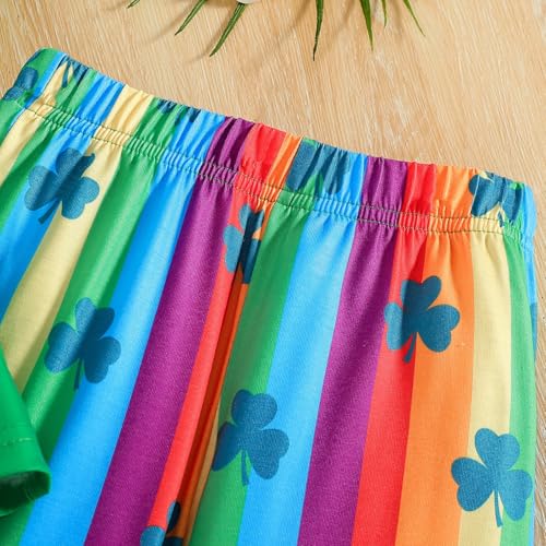 Image of Girls St Patricks Day Outfit Toddler Girls Shamrocks Rainbow Print T-shirt and Flared Pants Clothes Set