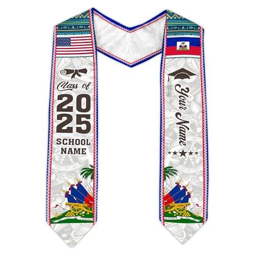 MonkeyVan Haitians Graduation Sash Haiti Graduation Stole Custom Haitians American Flag Graduation Sash 2025 Class of 2025 Ht7