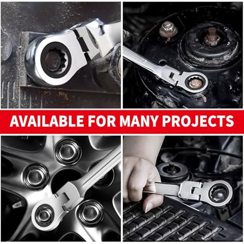Image of WISEUP Ratchet Wrench, 12mm Flex Head Ratcheting Wrench, CR-V Anti-slip Labor-saving, 2 in1 Industrial Wrench, Mechanic Automotive Tools