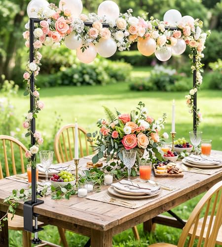 MEILIDY Over The Table Rod Stand with Clamps for Balloon Backdrop Black