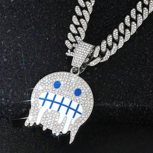 EDINGM Smiley Pendant Miami Cuban Link Chain for Men, Gold/Silver Plated Diamond Necklace, Iced Out Hip Hop Jewelry Gift4