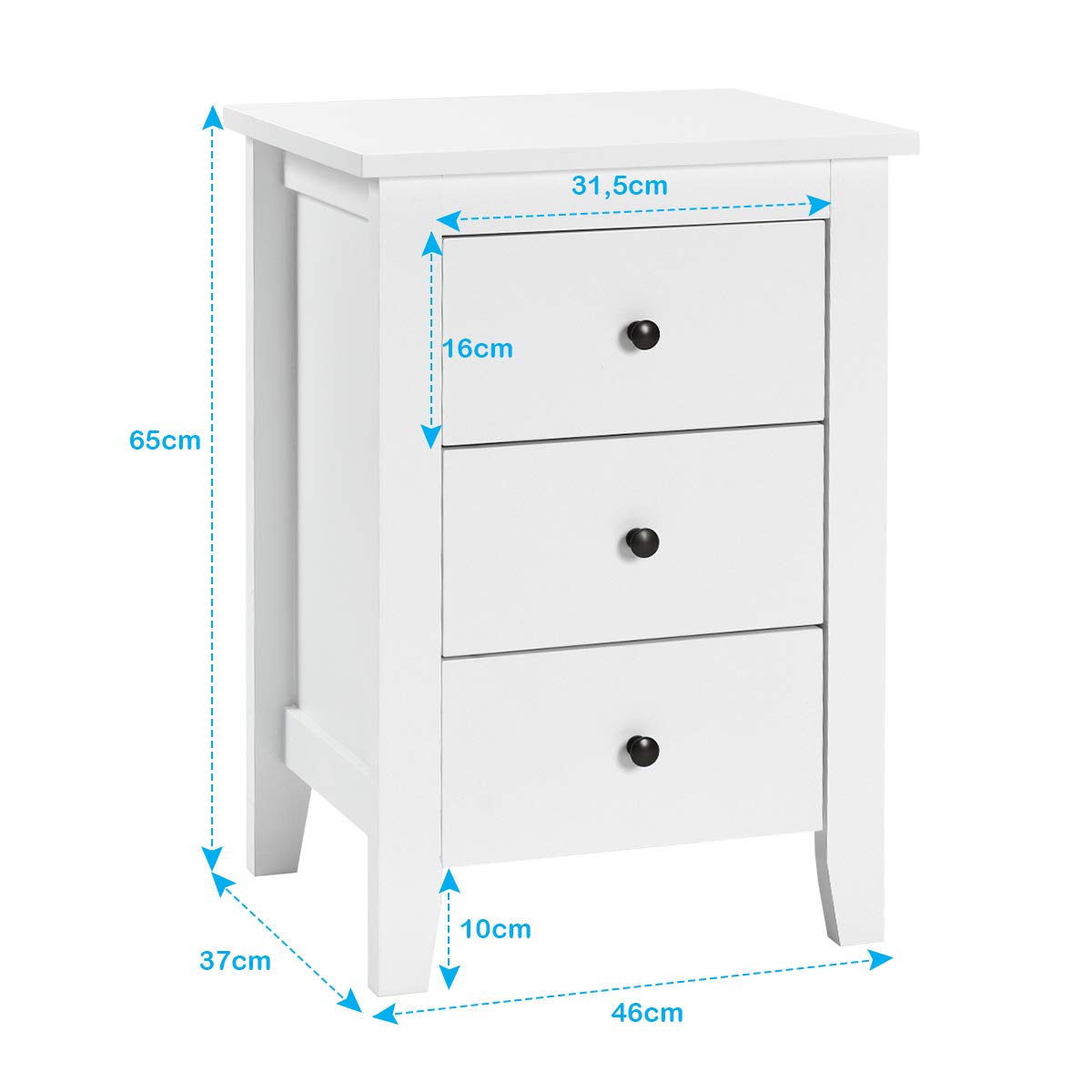COSTWAY Mesita de Noche con 3 Cajones, Cajonera Moderna Dormitorio, Mesita Auxiliar de Madera con Cajones, Mesilla de Noche para Sala de Estar Dormitorio, 46 x 37 x 65 cm
