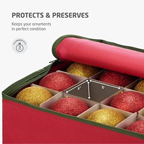 Large Christmas Bauble Storage Box With Dividers - 128-Compartment Xmas Ornament Storage Container with Zippered Closure - Designed for Delicate Christmas Decorations & Baubles - Tear Proof Non-Woven
