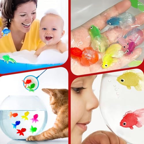 Heyumybit 21 Stück Plastik Schwimmende Fische,Dehnbare Neon Fische,Künstliche Schwimmende Fische,Weiche Gummi Goldfische für Goldfischbecken und Aquarien