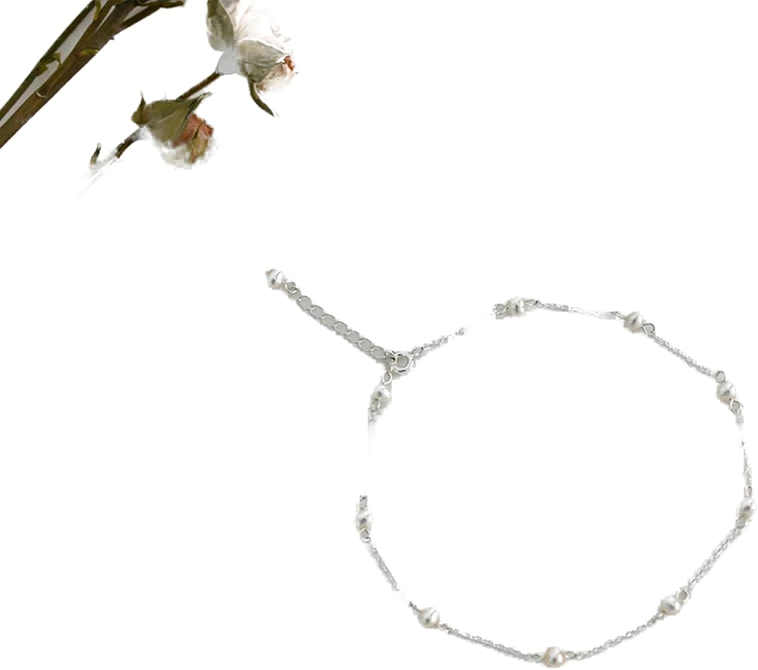 LOKILOKI 925 Sterling Silver Anklet Natural Pearl Chain Bohemian Vintage Footwear Leg Bracelets Female Foot Jewelry