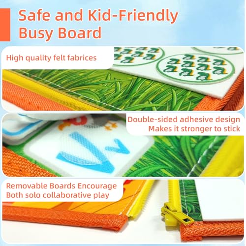 Image of TUNJILOOL 10-in-1 Montessori Busy Board, Sensory Activity Board with Carry Sling, Detachable Pages for Fine Motor Skills & Travel