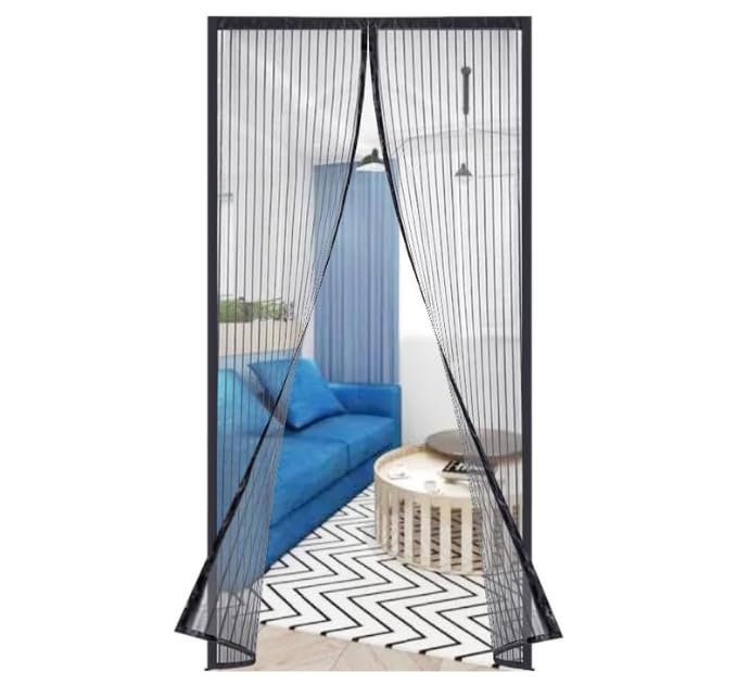 Tela Mosquiteira Magnética para Porta 2,10x0,90m Preta Fechamento Automático com Ímã Mantém Insetos Fora e Permite Fluxo de Ar Instalação Fácil com Tachinhas e Fita Dupla Face (1)