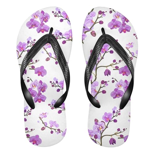 Maple Leaf Sketch Orange Orchid Flower Branch White (1) Flip Flops for Beach Thong Sandals Anti-slip Lightweight Beach Shoes for Summer Swim Travel