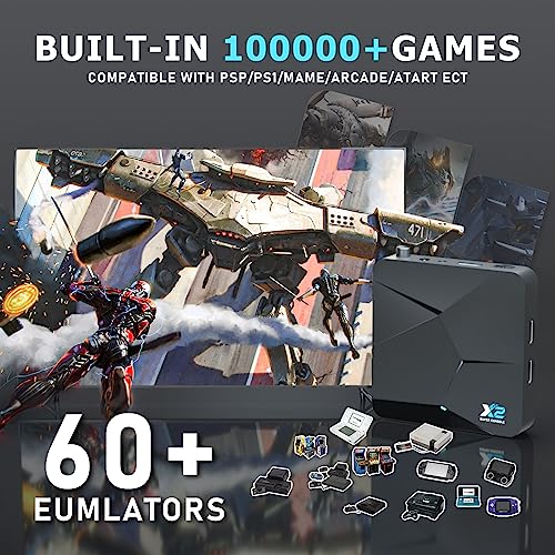 Super Console X2 Video Game Console With 100,000+Classic Games For Tv Video Games, Retro Game Console With 60+Emulators,Plug& Play Gaming System Emuelec4.5&Android Tv 9.0, 2 Wireless Controllers(256G) #TOP1