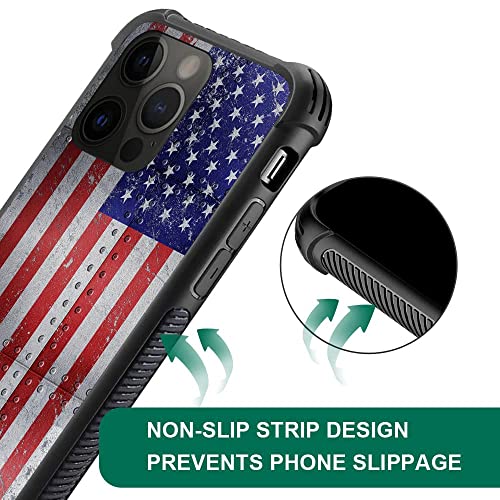 Tnxee Compatible With Case For Iphone 14 Pro, Classic Metal Pattern Red And Blue American Flag Pattern Design Iphone 14 Pro Cases For Men Women, Shockproof Anti-Scratch Case For Apple #TOP4