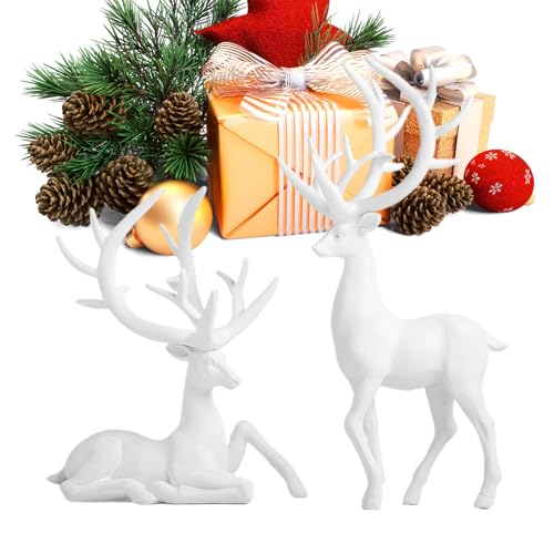 Lnhgh Rentier Figur - Kunstharz Weihnachts Tischdekoration 2-Teilig -...