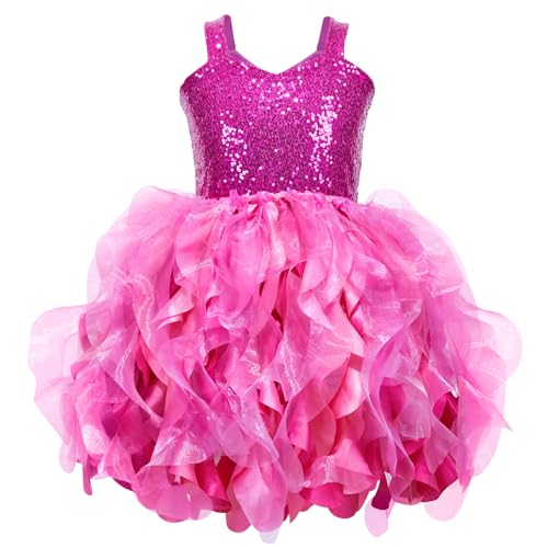 Suppromo Hot Pink Tutu Dress for Girls Fancy Sparkly Sequin Tulle Princess Party Dress for Girls Birthday Sneaker Ball Gown Pageant Prom Dance Photoshoot Graduation Halloween Outfit 6T