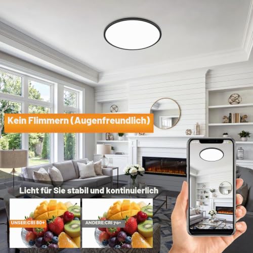 slochi Deckenlampe LED Deckenleuchte Flach 36W, Ø40CM, 3Farben 3000K/4000K/6500K, Badlampe… – Ansicht 5