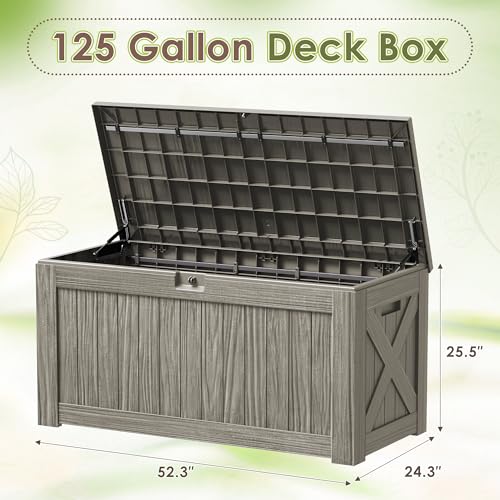 Image of Devoko 125 Gallon Outdoor Storage Box, Waterproof Resin Deck Box