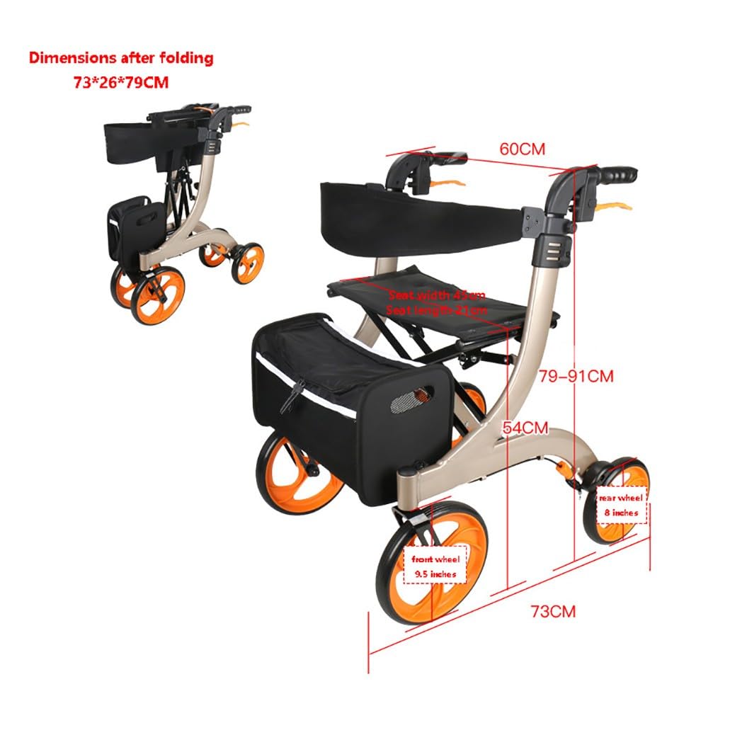 Andador para Ancianos Todoterreno,andador para exteriores,Andador para adultos,Andador plegable ligero,altura ajustable,Rollator plegable para todos los terrenos champagne gold