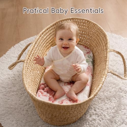 Image of david's kids 3 Pack Bassinet Sheets, Ultra Soft Breathable Comfortable Baby Sheet Set for Boys Girls Neutral, Univeral Fit for Most Cradle and Bassinet Mattress, Floral