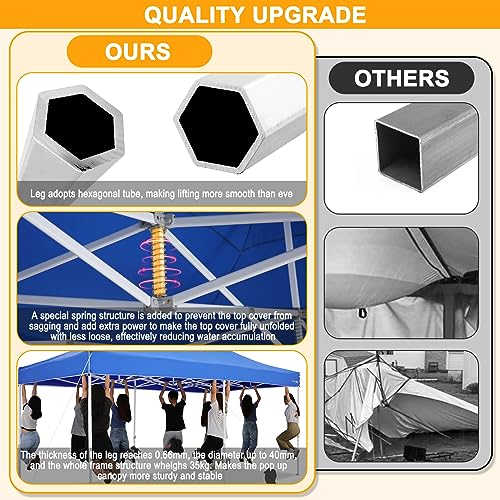 Image of HOTEEL 10x20 Heavy Duty Pop Up Canopy Tent Outdoor Canopy Tent for Parties, Commercial Instant Waterproof Wedding Event Gazebos with Roller Bag, UV 50+Portable Shelter, Thick Hexagonal Legs, Blue