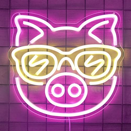 Image of SunGlasses Pig Neon Sign Cute Neon Led Sign for Wall Decor Neon Light Sign Light Up Sign for Bedroom Game Kids Room Bar Club Party Decor Gift