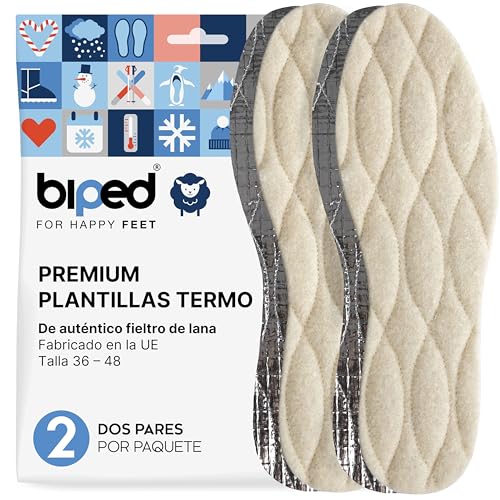 biped 2 pares de plantillas de invierno - Plantillas para zapatos de auténtica lana de cordero - Plantillas térmicas calentadoras con parte inferior de aluminio z2391(42)