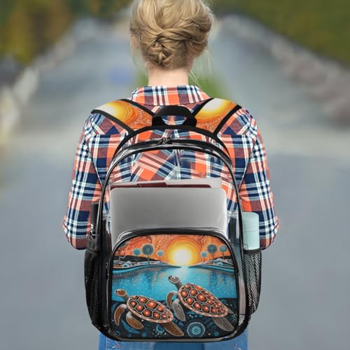 Hand Painted Abstract Turtle Clear Backpack Stadium Approved PVC Backpacks for Adults Heavy Duty Clear Bag for Work Security Travel College3