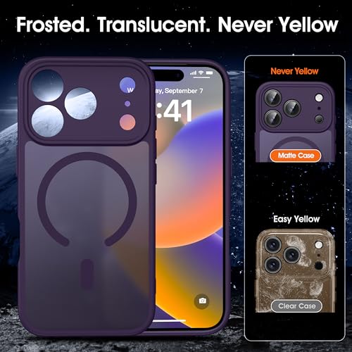 Image of Oterkin Magnetic for iPhone 17 Pro Max Case Matte, Full Camera Protection Compatible with MagSafe Frosted Translucent Shockproof Anti-Scratch Slim Fit Case Military Grade Protection (Dark Purple)