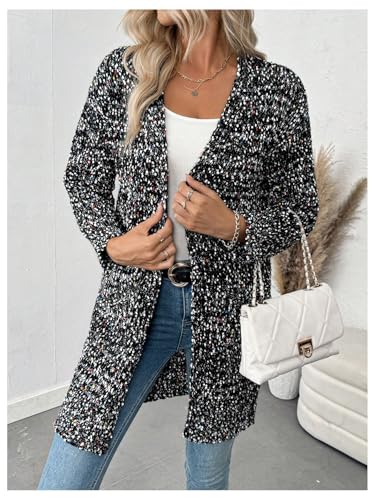 MakeMeChic Women's Popcorn Knit Open Front V Neck Cardigan Sweater Long Sleeve Drop Shoulder Outerwear4