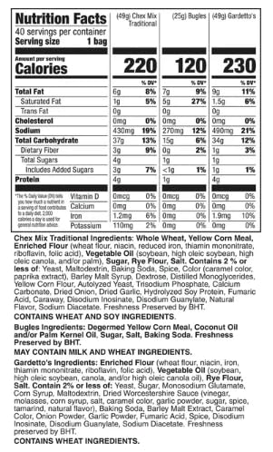 Sweet Savora Bugles Chex Mix Gardetto's Family Favorites Variety Pack, Snack Bags, 40 ct