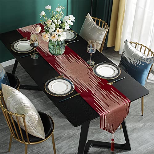 Jiino Red Table Runner 72 Inches Long, Modern Table Runners With Tassels, Handmade Embroidery Art Geometric Luxury Style Table Runner For Christmas Thanksgiving Halloween #TOP5